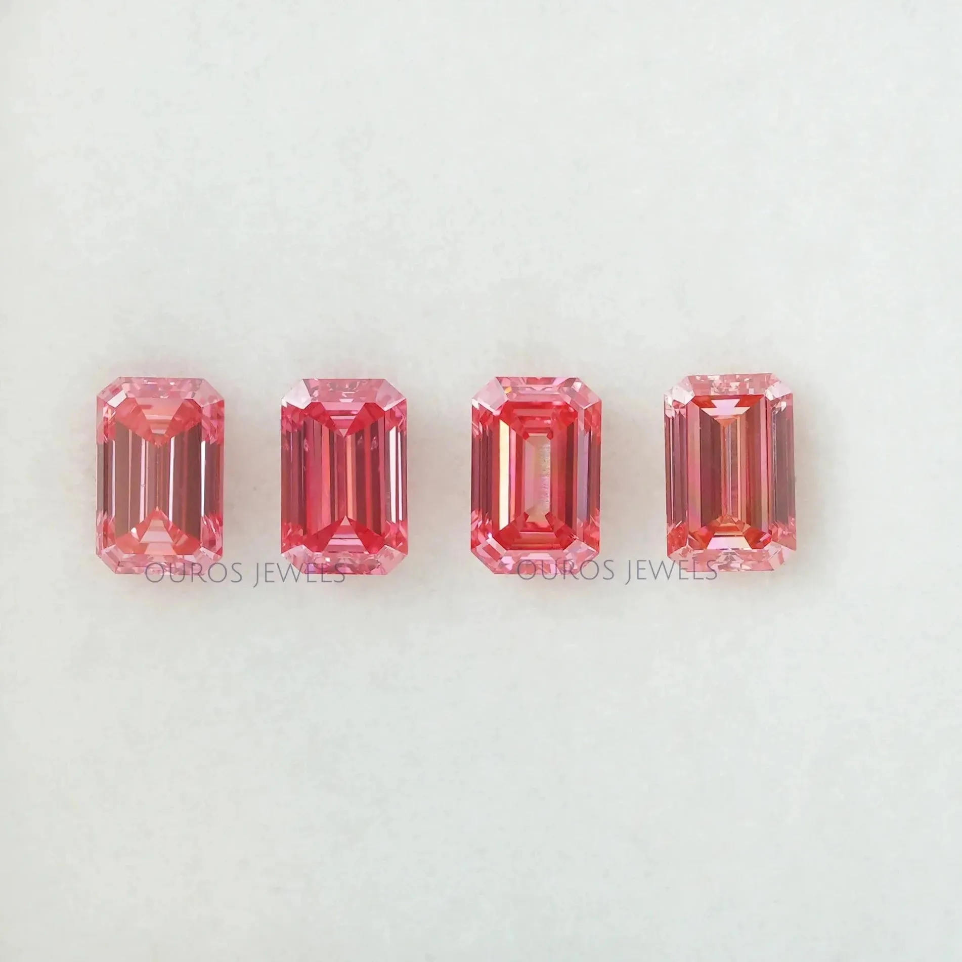 0.76 Carat Each Pink Emerald Cut Lab Grown Diamond