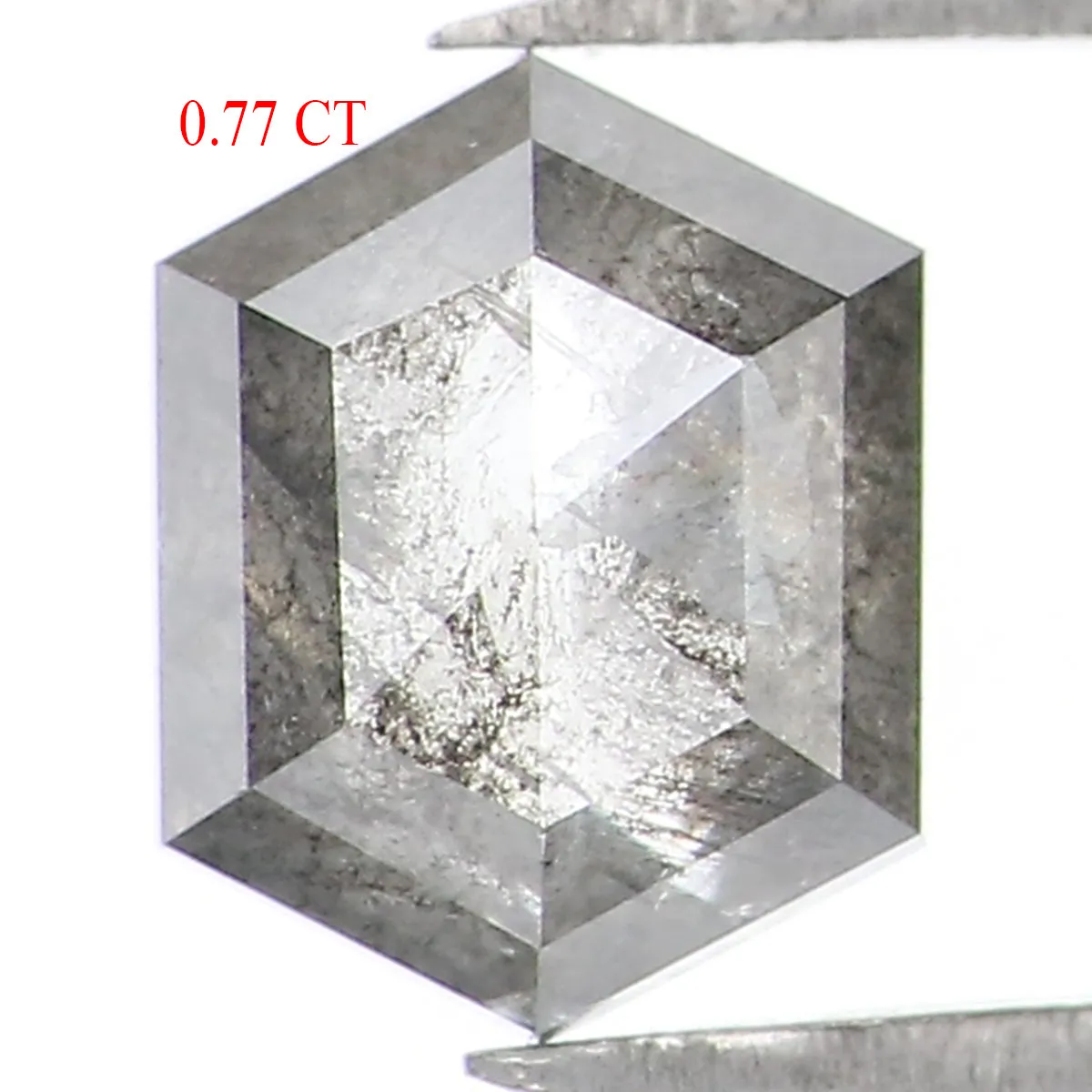 0.77 CT Natural Loose Hexagon Shape Diamond Salt And Pepper Hexagon Cut Diamond 6.30 MM Natural Black Grey Hexagon Rose Cut Diam