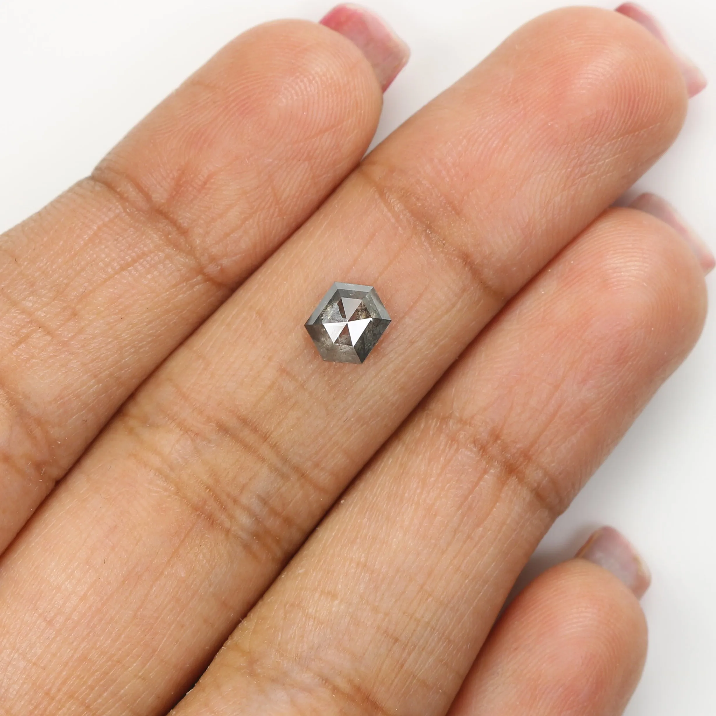 0.77 CT Natural Loose Hexagon Shape Diamond Salt And Pepper Hexagon Cut Diamond 6.30 MM Natural Black Grey Hexagon Rose Cut Diam