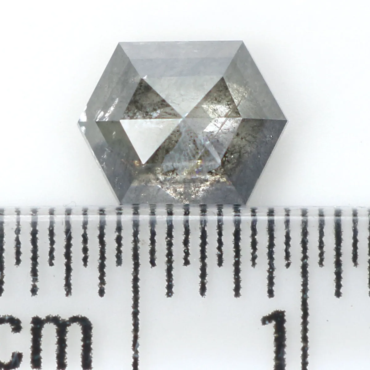 0.77 CT Natural Loose Hexagon Shape Diamond Salt And Pepper Hexagon Cut Diamond 6.30 MM Natural Black Grey Hexagon Rose Cut Diam