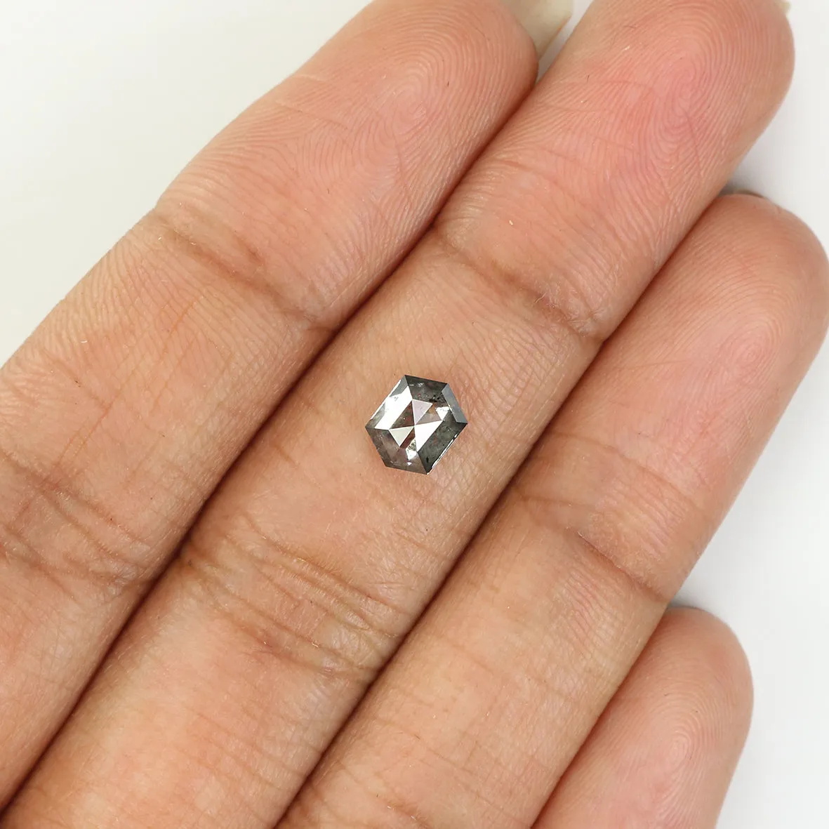 0.78 CT Natural Loose Hexagon Shape Diamond Salt And Pepper Hexagon Cut Diamond 6.30 MM Natural Black Grey Hexagon Rose Cut Diam