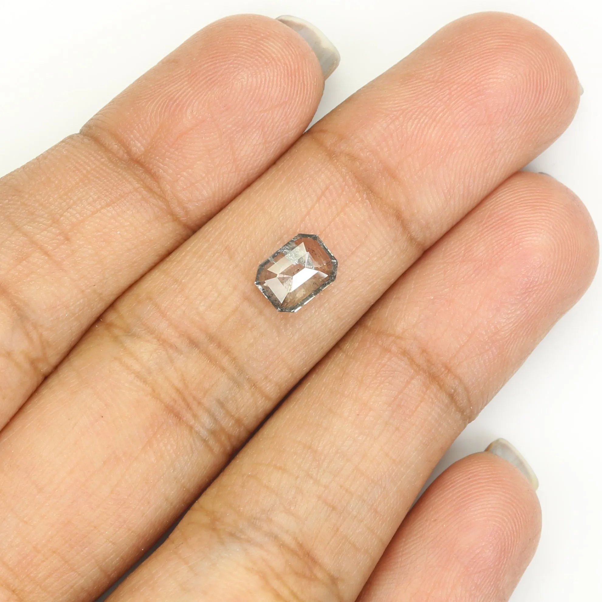 0.88 CT Natural Loose Emerald Shape Diamond Salt And Pepper Emerald Cut Diamond 6.75 MM Natural Black Grey Emerald Rose Cut Diam