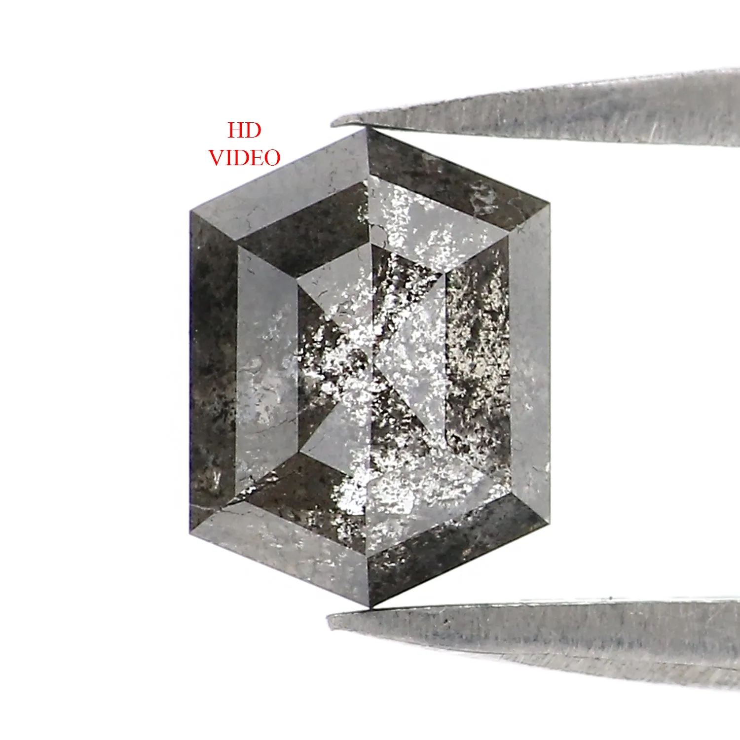 1.07 CT Natural Loose Hexagon Cut Diamond Salt And Pepper Hexagon Diamond 7.05 MM Natural Loose Black Grey Color Hexagon Cut Dia