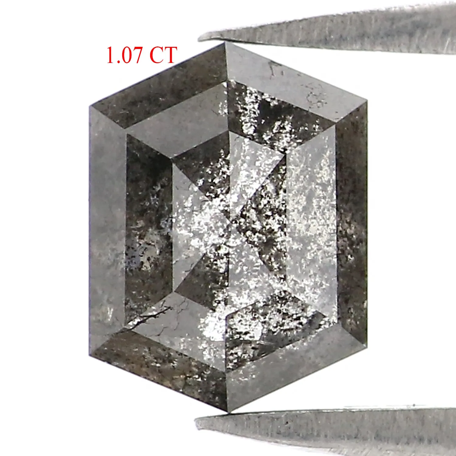 1.07 CT Natural Loose Hexagon Cut Diamond Salt And Pepper Hexagon Diamond 7.05 MM Natural Loose Black Grey Color Hexagon Cut Dia