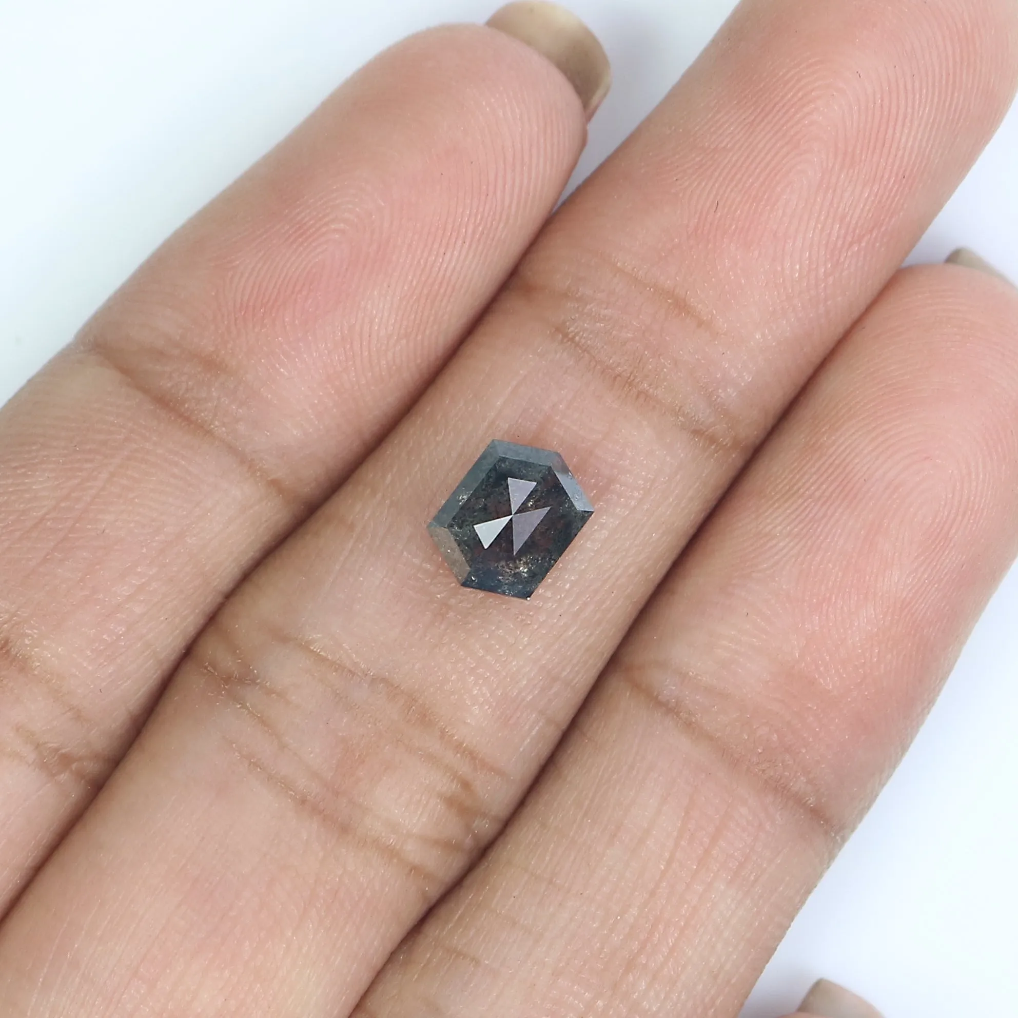 1.07 CT Natural Loose Hexagon Cut Diamond Salt And Pepper Hexagon Diamond 7.05 MM Natural Loose Black Grey Color Hexagon Cut Dia