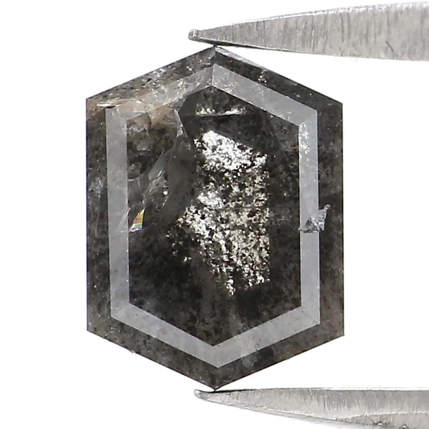 1.07 CT Natural Loose Hexagon Cut Diamond Salt And Pepper Hexagon Diamond 7.05 MM Natural Loose Black Grey Color Hexagon Cut Dia