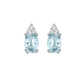 10KT WHITE GOLD DIAMOND (1/20CTW) & AQUAMARINE (5/8 CTW) EARRING