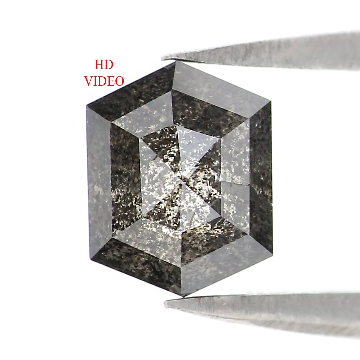 1.21 CT Natural Loose Hexagon Cut Diamond Salt And Pepper Hexagon Diamond 6.70 MM Natural Loose Black Grey Color Hexagon Cut Dia