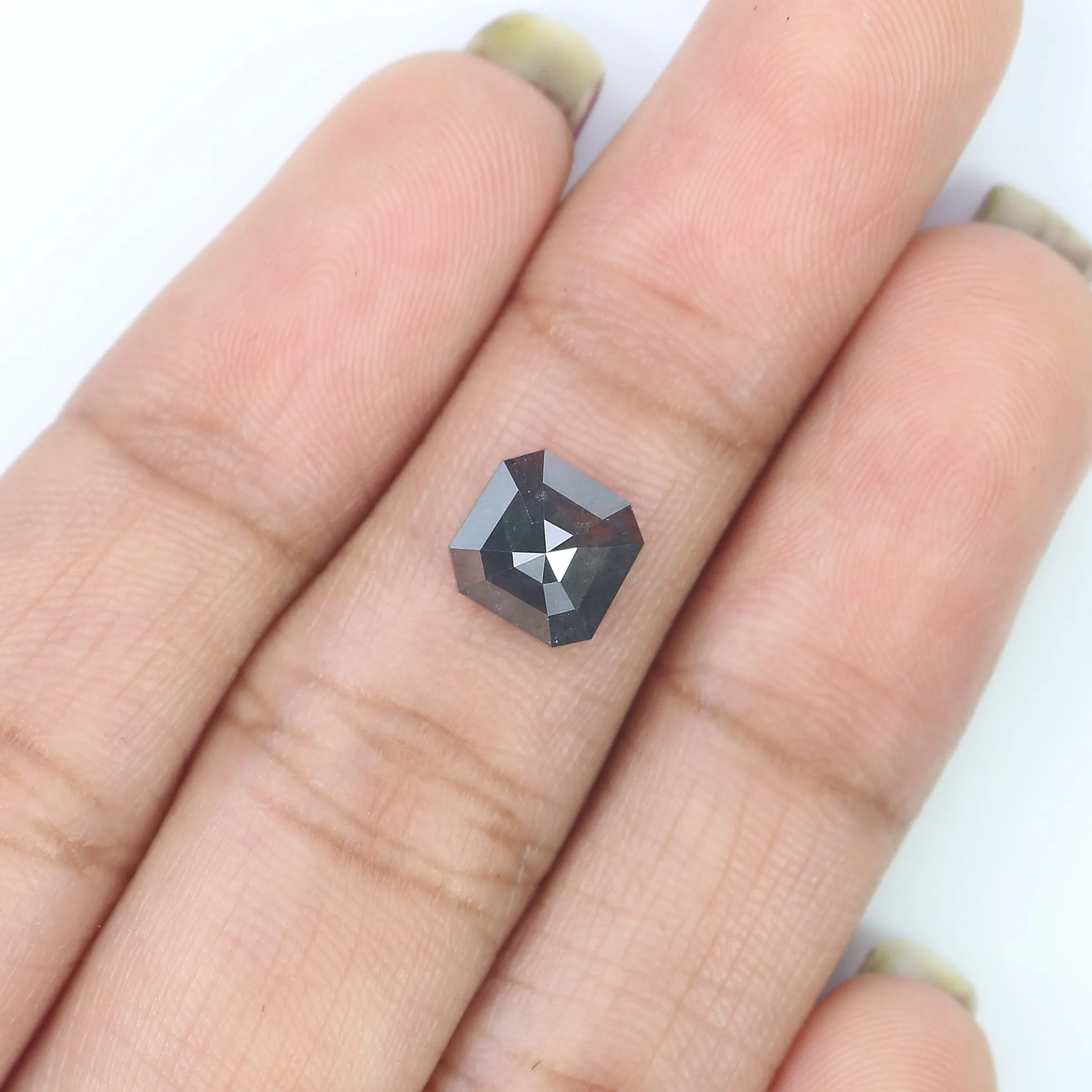 1.33 CT Natural Loose Asscher Shape Diamond Salt And Pepper Asscher Shape Diamond 6.90 MM Black Grey Color Asscher Rose Cut Diam