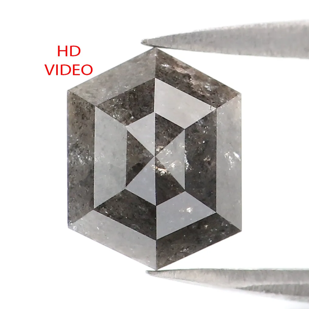 1.35 CT Natural Loose Hexagon Shape Diamond Salt And Pepper Hexagon Shape Diamond 7.25 MM Black Grey Color Hexagon Rose Cut Diam