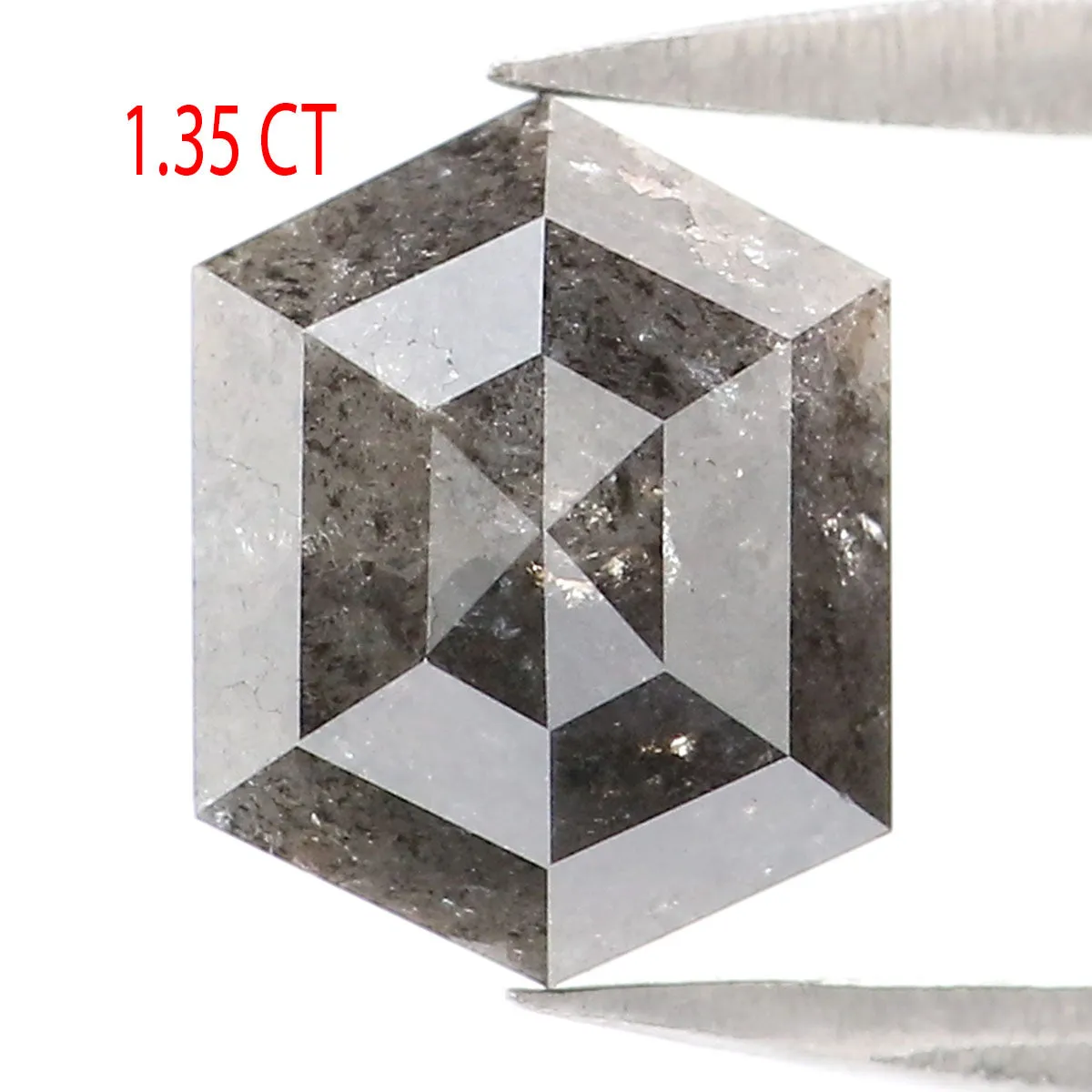 1.35 CT Natural Loose Hexagon Shape Diamond Salt And Pepper Hexagon Shape Diamond 7.25 MM Black Grey Color Hexagon Rose Cut Diam