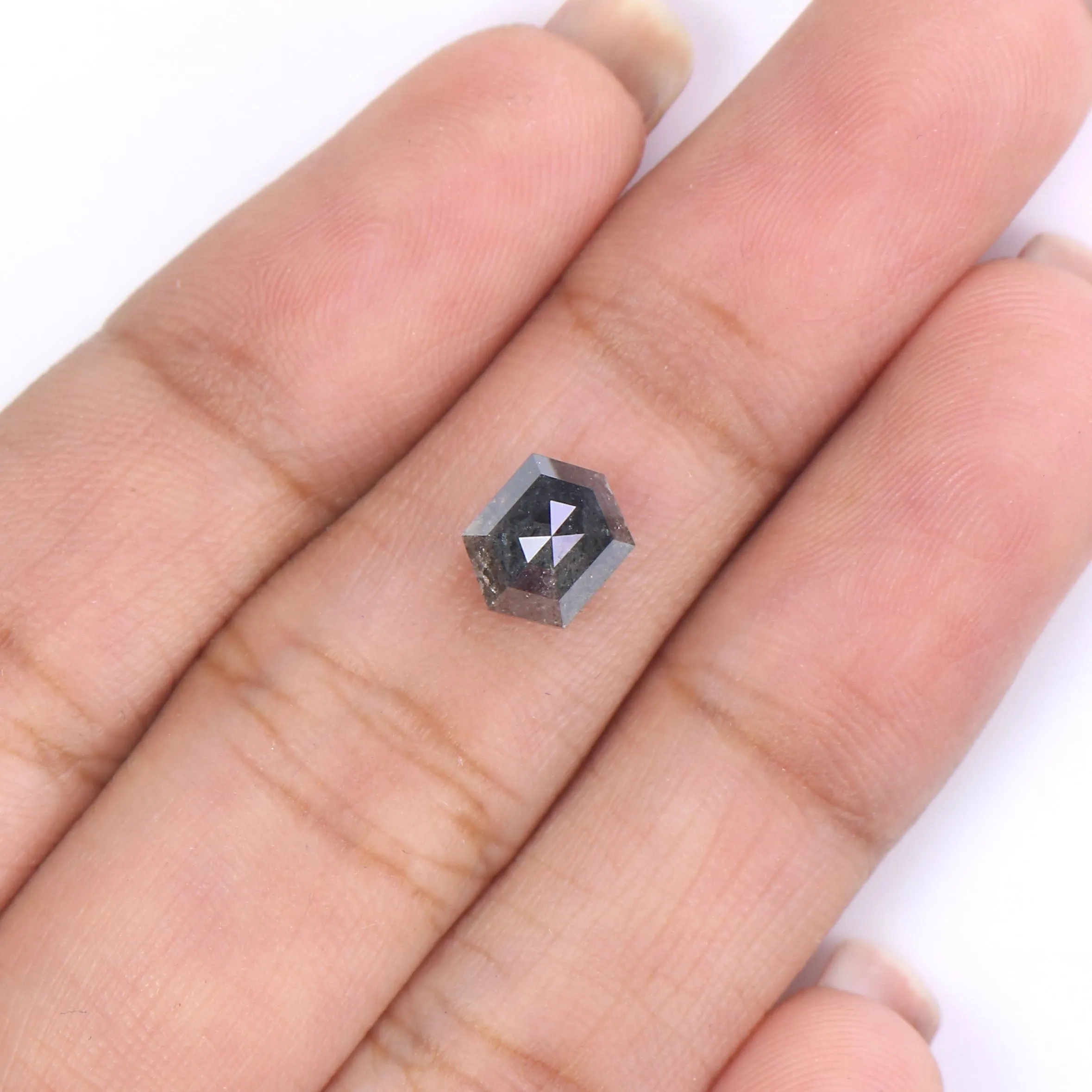 1.35 CT Natural Loose Hexagon Shape Diamond Salt And Pepper Hexagon Shape Diamond 7.25 MM Black Grey Color Hexagon Rose Cut Diam