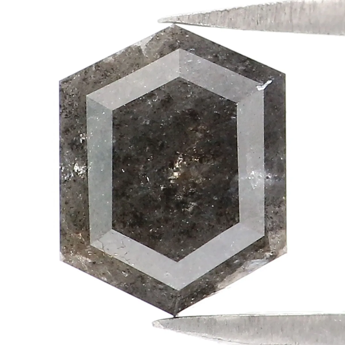 1.35 CT Natural Loose Hexagon Shape Diamond Salt And Pepper Hexagon Shape Diamond 7.25 MM Black Grey Color Hexagon Rose Cut Diam