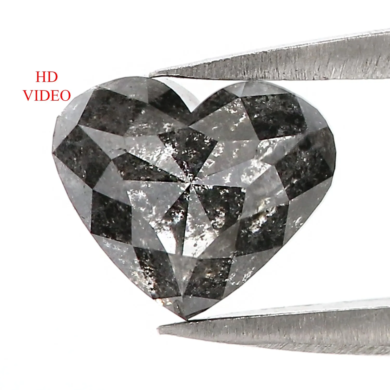 1.39 CT Natural Loose Heart Shape Diamond Salt And Pepper Heart Shape Diamond 6.20 MM Natural Black Grey Color Heart Rose Cut Di