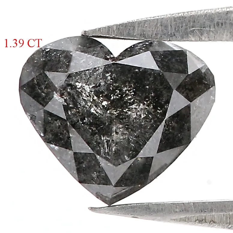 1.39 CT Natural Loose Heart Shape Diamond Salt And Pepper Heart Shape Diamond 6.20 MM Natural Black Grey Color Heart Rose Cut Di