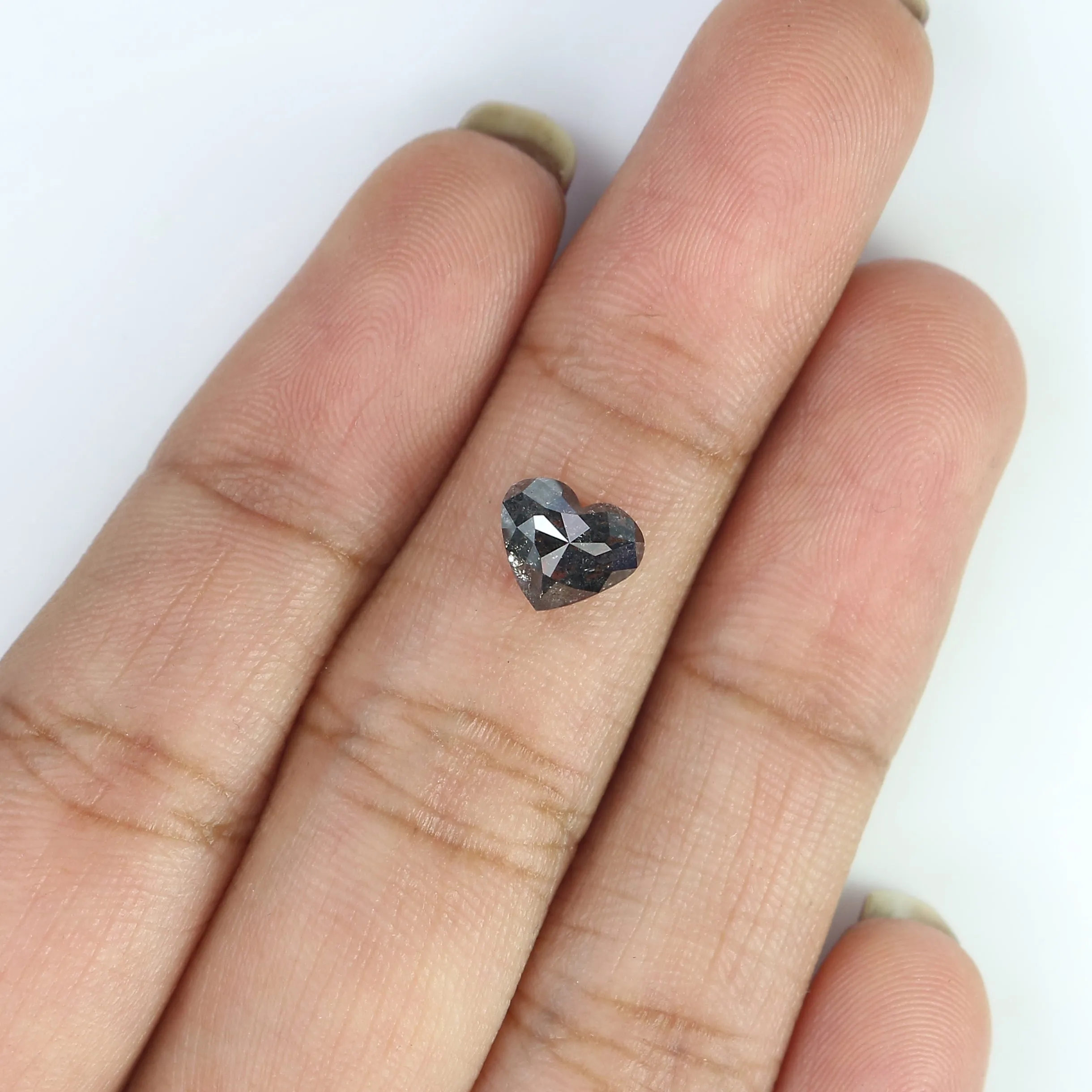 1.39 CT Natural Loose Heart Shape Diamond Salt And Pepper Heart Shape Diamond 6.20 MM Natural Black Grey Color Heart Rose Cut Di