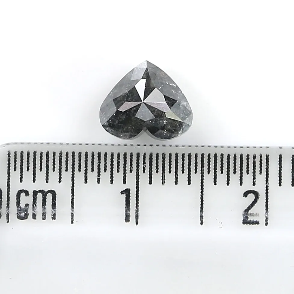 1.39 CT Natural Loose Heart Shape Diamond Salt And Pepper Heart Shape Diamond 6.20 MM Natural Black Grey Color Heart Rose Cut Di