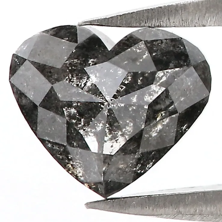 1.39 CT Natural Loose Heart Shape Diamond Salt And Pepper Heart Shape Diamond 6.20 MM Natural Black Grey Color Heart Rose Cut Di