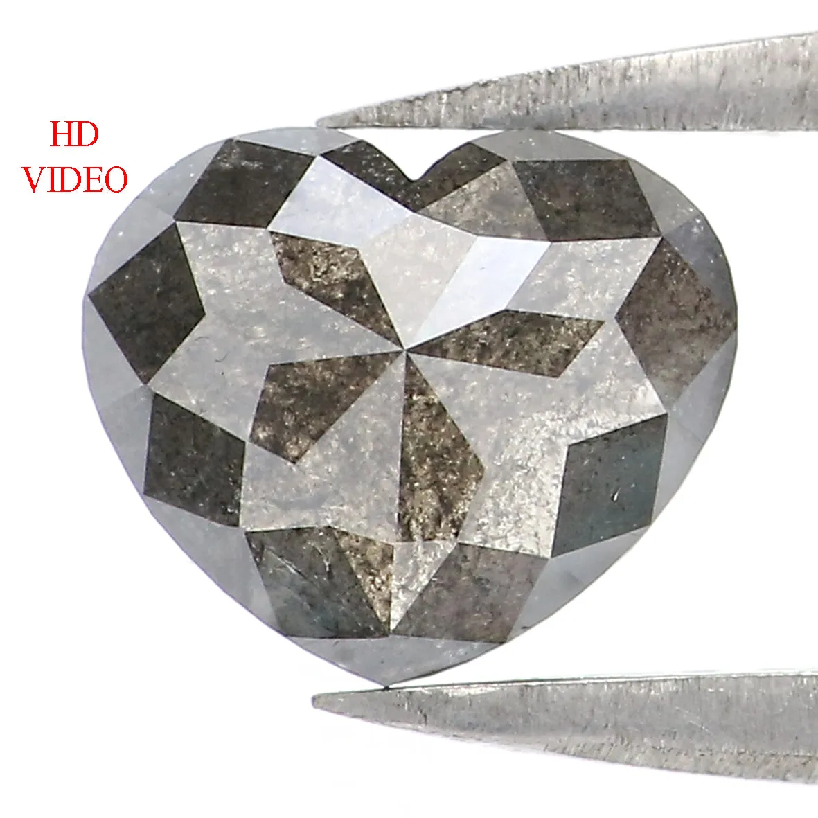 1.45 CT Natural Loose Heart Shape Diamond Salt And Pepper Heart Rose Cut Diamond 6.45 MM Black Grey Color Heart Rose Cut Diamond