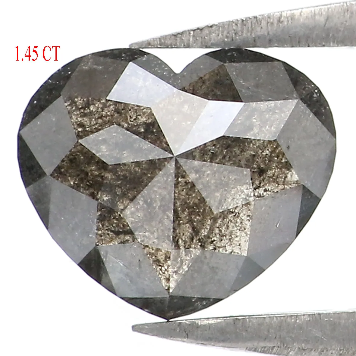 1.45 CT Natural Loose Heart Shape Diamond Salt And Pepper Heart Rose Cut Diamond 6.45 MM Black Grey Color Heart Rose Cut Diamond