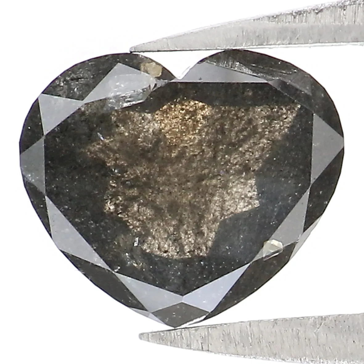 1.45 CT Natural Loose Heart Shape Diamond Salt And Pepper Heart Rose Cut Diamond 6.45 MM Black Grey Color Heart Rose Cut Diamond