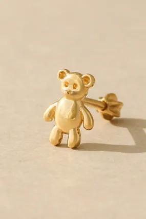 14K 18K Solid Gold Baby Bear Doll Ear Stud Cartilage Tragus Helix Barbell Piercing