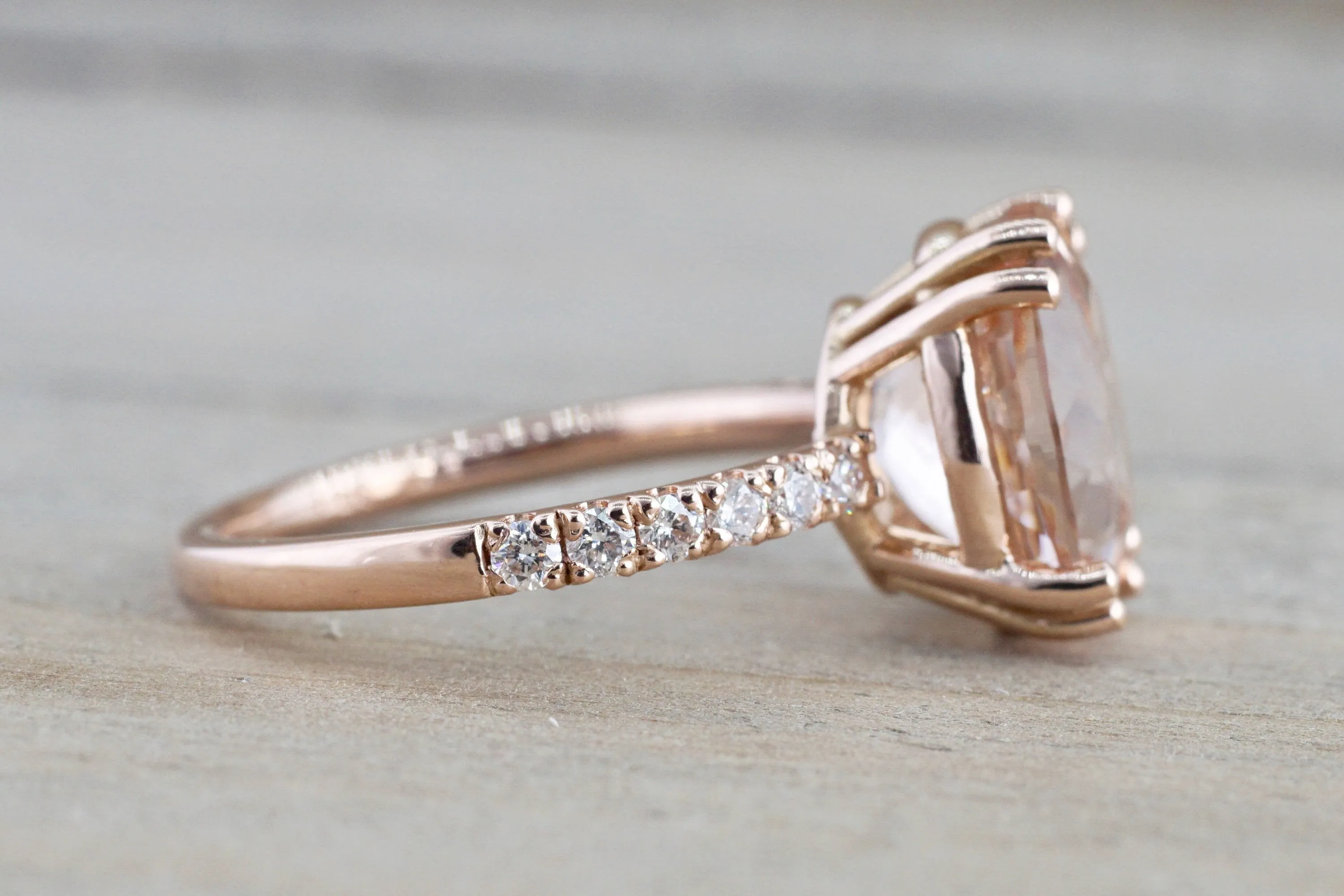 14k Rose Gold Elongated Oval Cut Pink Morganite Diamond Engagement Ring