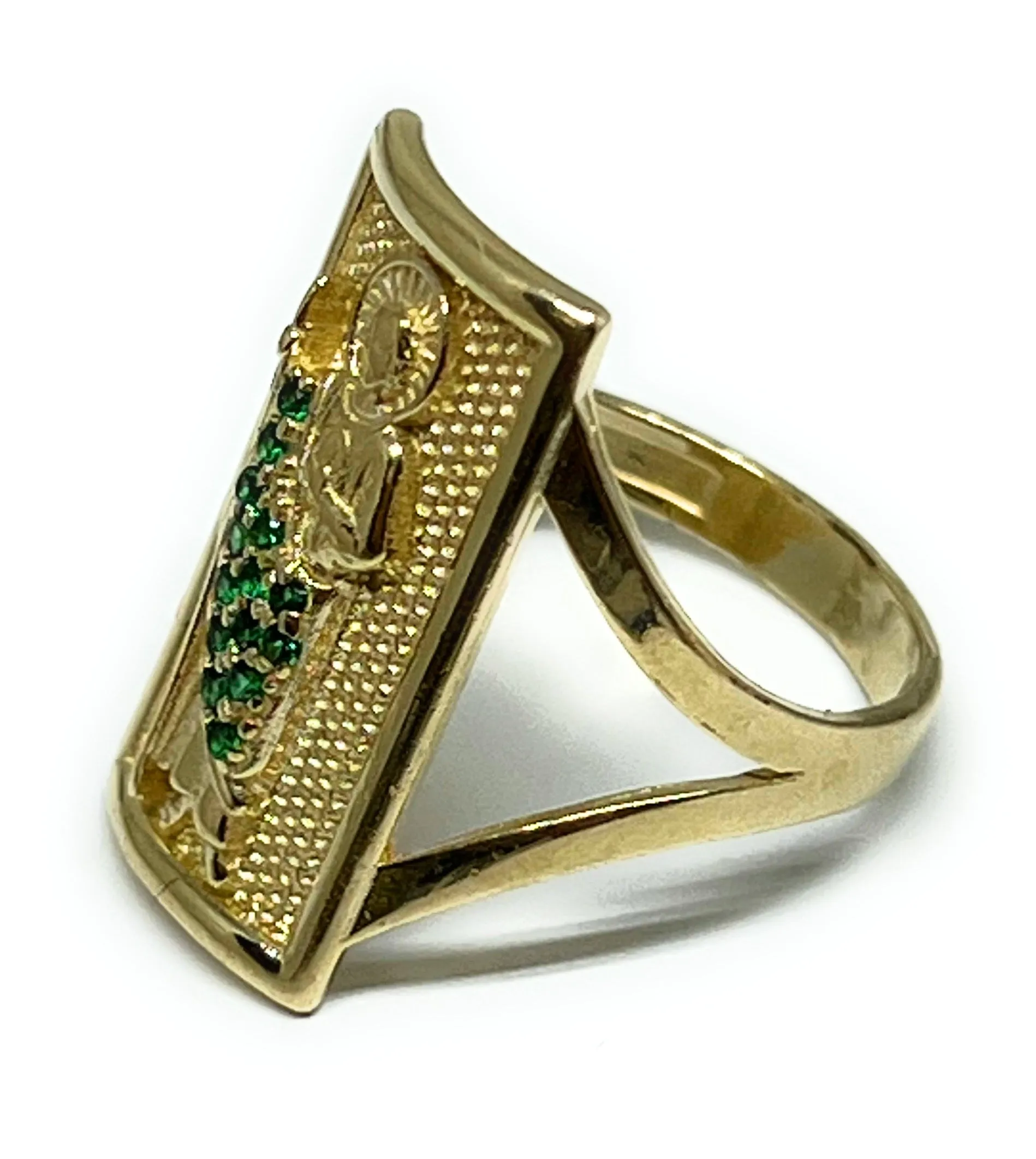 14k Solid Gold Yellow Gold Square Saan Judas Green CZ Ring