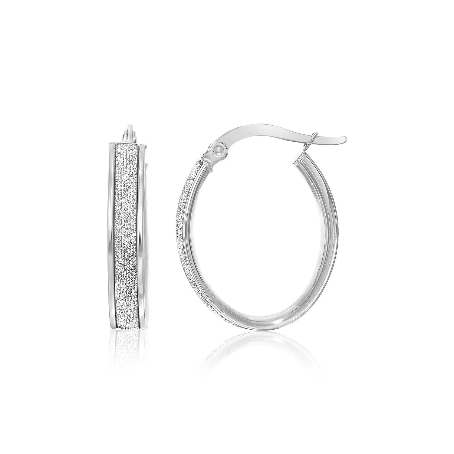 14k White Gold Glitter Center Oval Hoop Earrings-rx26590