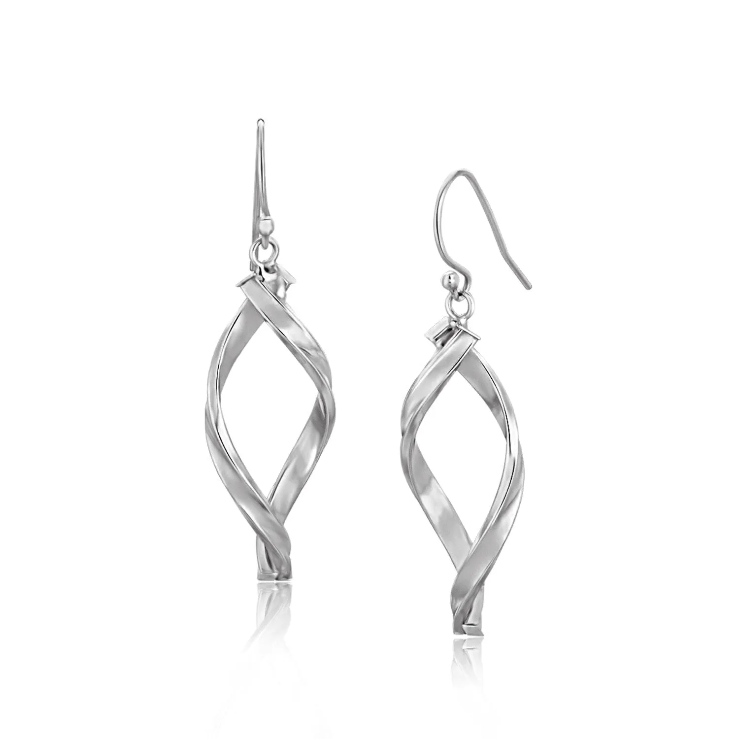 14k White Gold Twisted Freeform Oval Drop Earrings-rx45346