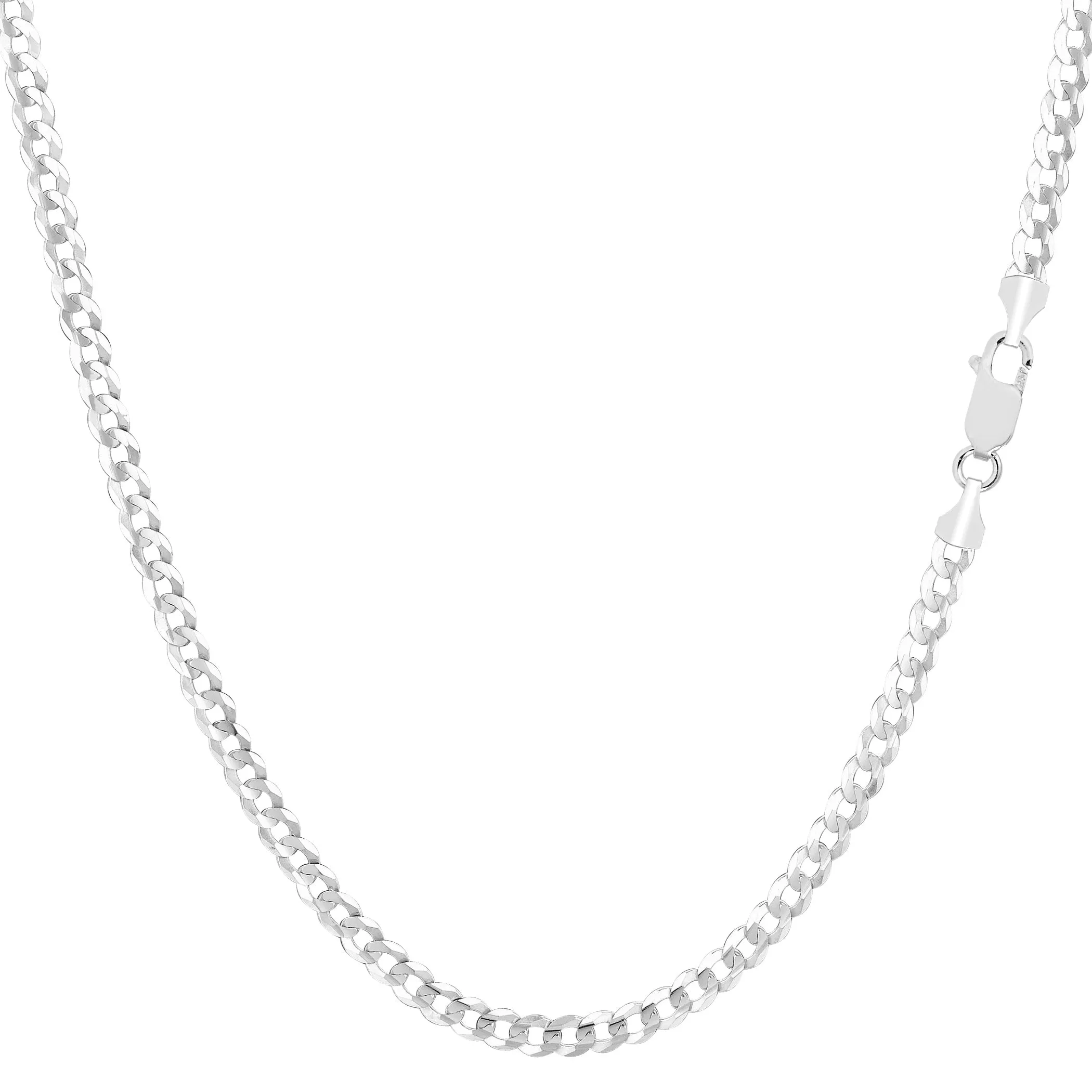 14k White Solid Gold Comfort Curb Chain Bracelet, 2.7mm, 10