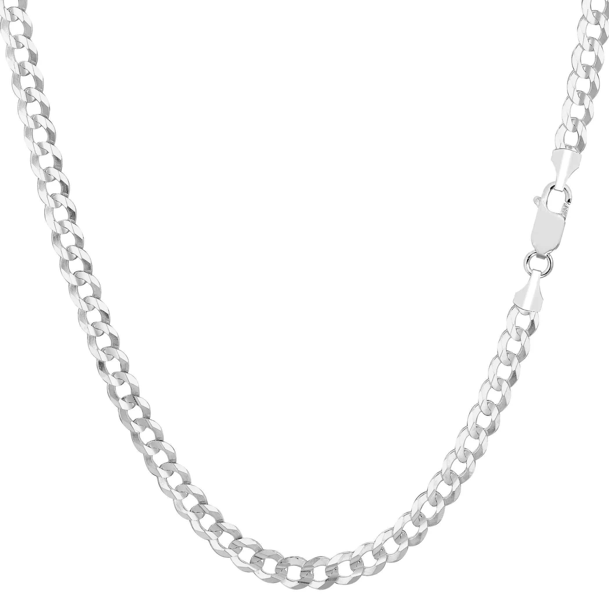 14k White Solid Gold Comfort Curb Chain Bracelet, 3.6mm, 7