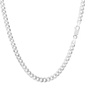 14k White Solid Gold Comfort Curb Chain Bracelet, 3.6mm, 7