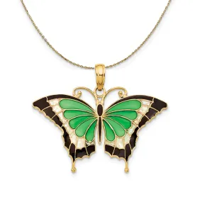 14k Yellow Gold & Green Clear Acrylic Butterfly Necklace