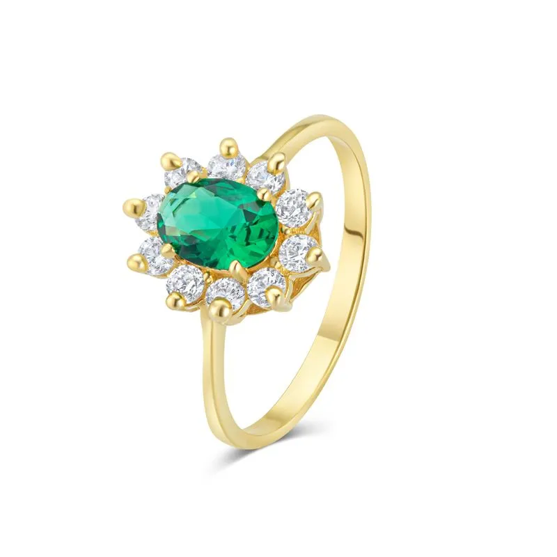 14K Yellow Gold Oval Green Cz