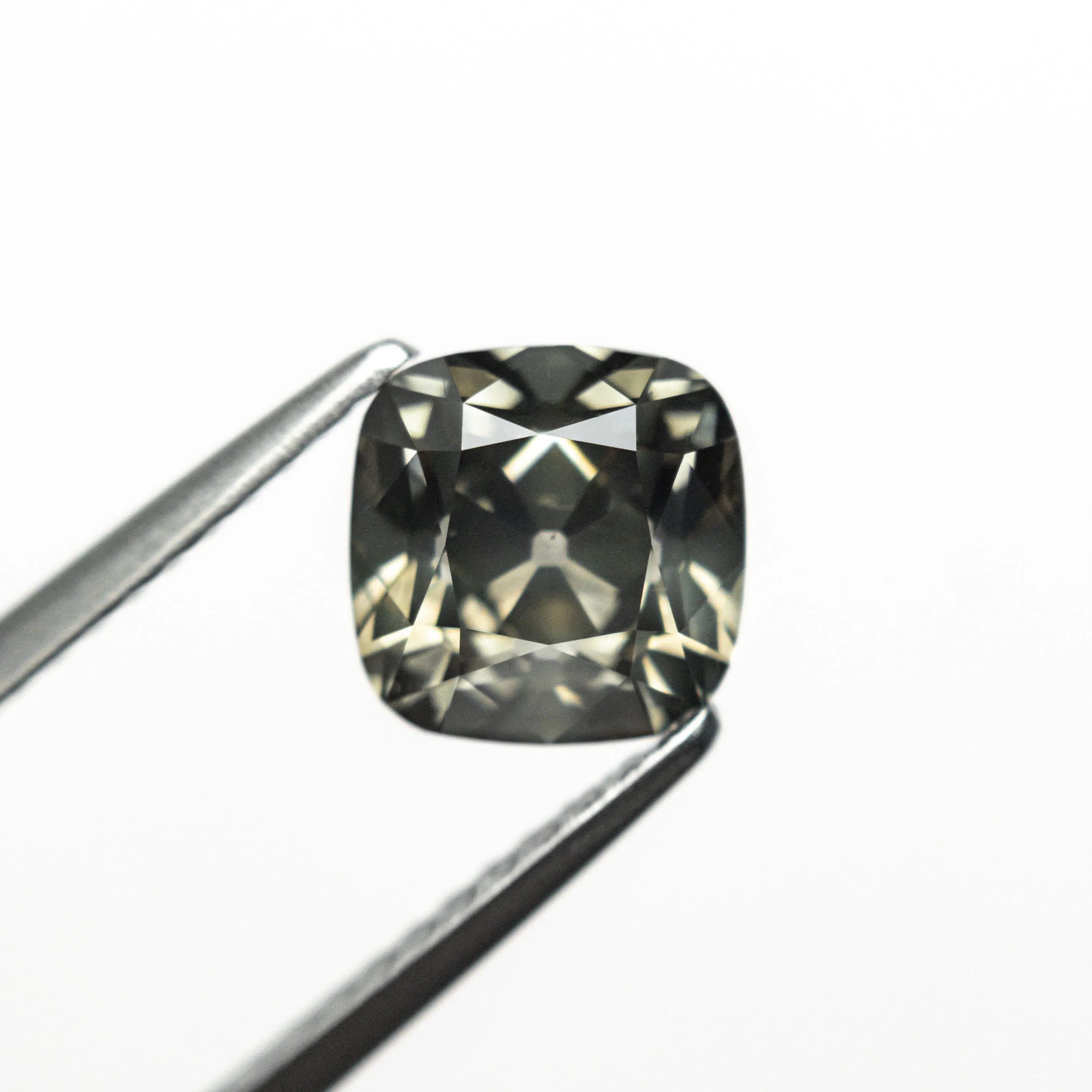 1.52ct 6.57x6.49x4.47mm GIA I1 Fancy Dark Greenish Grey Modern Antique Old Mine Cut 23891-01