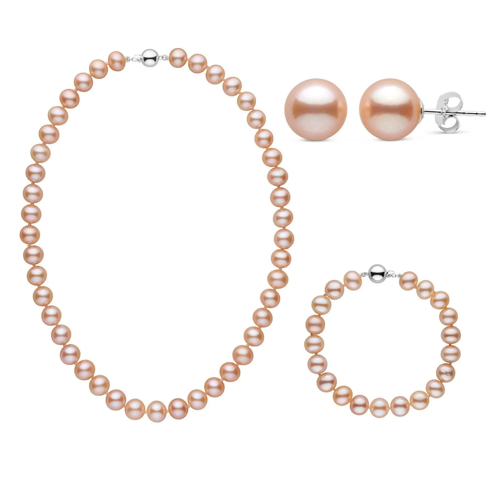 16 Inch 3 Piece Set of 8.5-9.0 mm AA+ Pink Freshwater Pearls