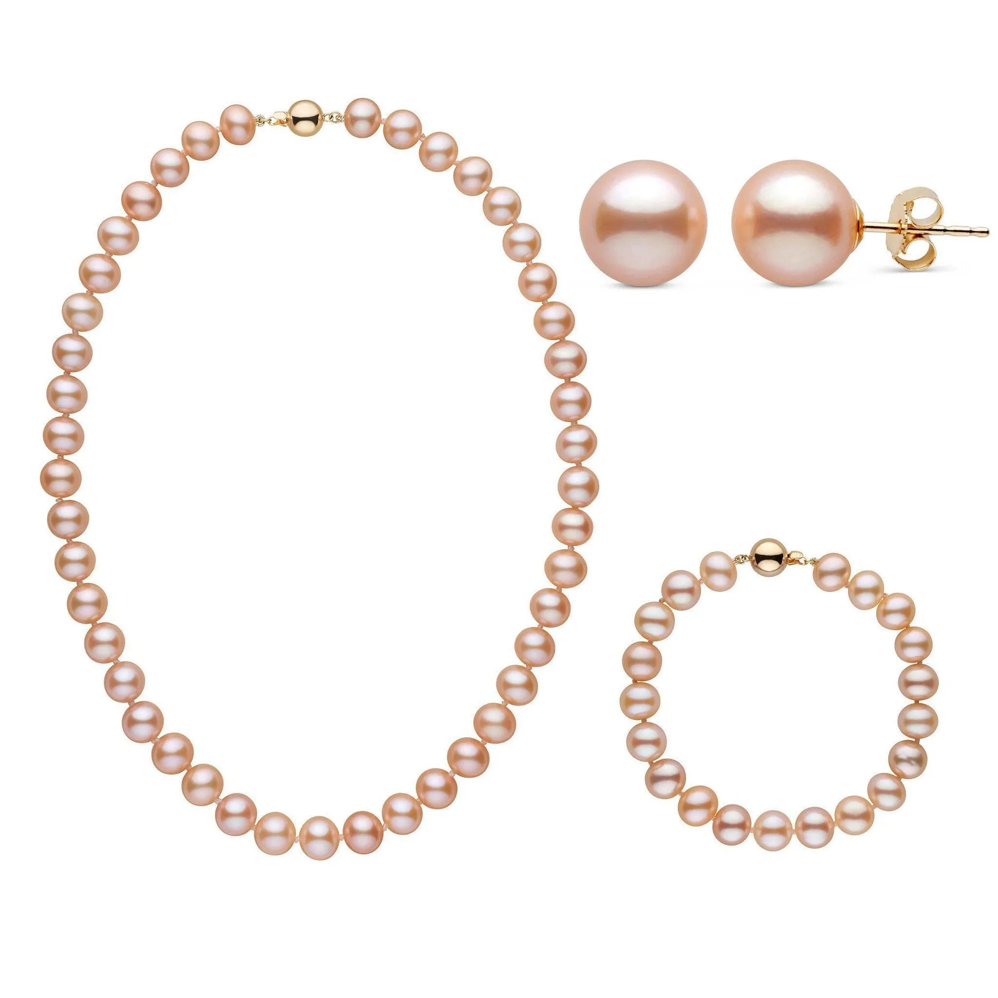 16 Inch 3 Piece Set of 8.5-9.0 mm AA+ Pink Freshwater Pearls