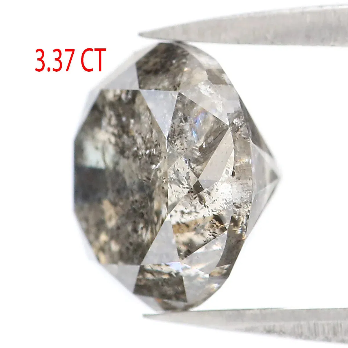 3.37 CT Natural Loose Round Shape Diamond Black Grey Color Round Shape Diamond 8.75 MM Salt And Pepper Round Brilliant Cut Diamo