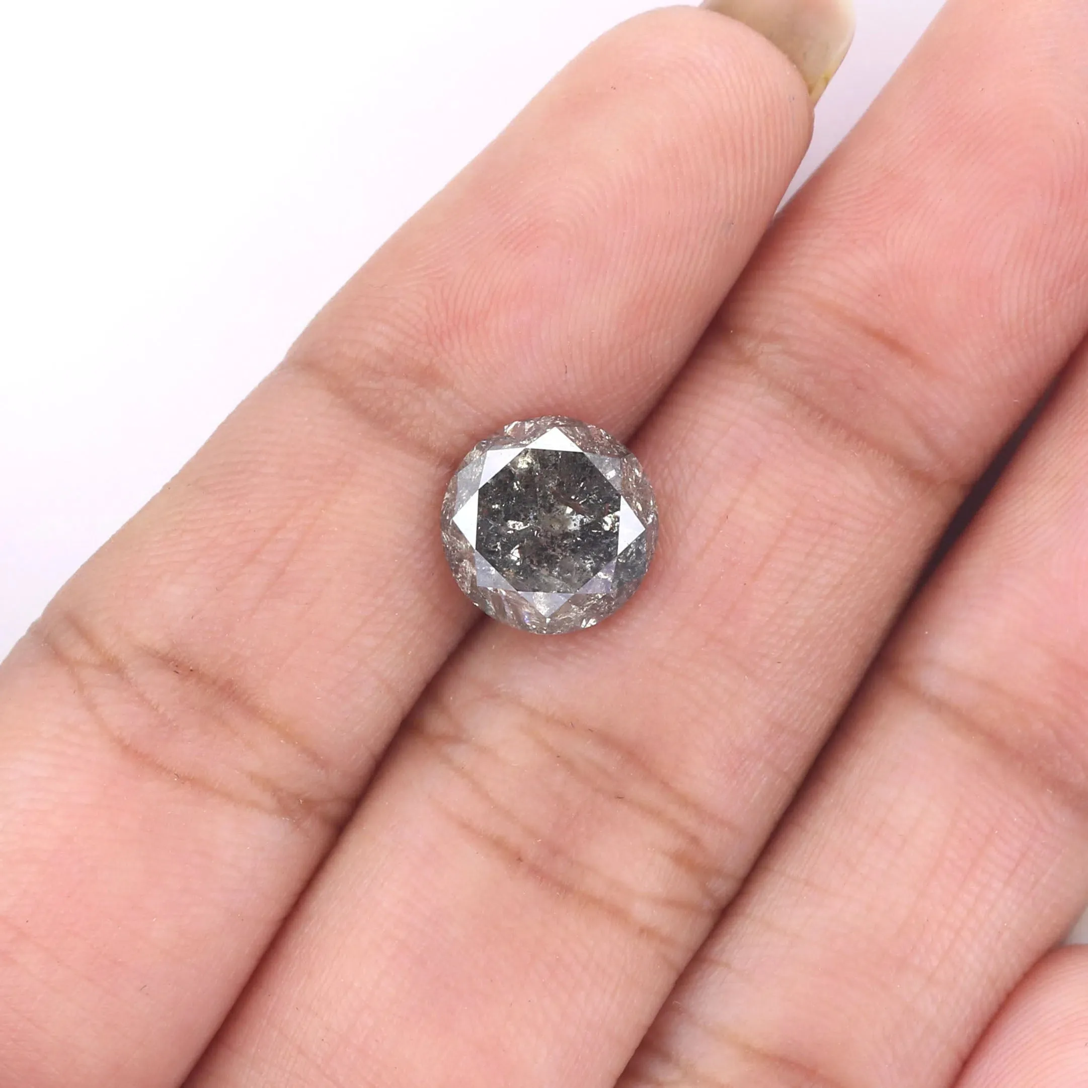 3.37 CT Natural Loose Round Shape Diamond Black Grey Color Round Shape Diamond 8.75 MM Salt And Pepper Round Brilliant Cut Diamo