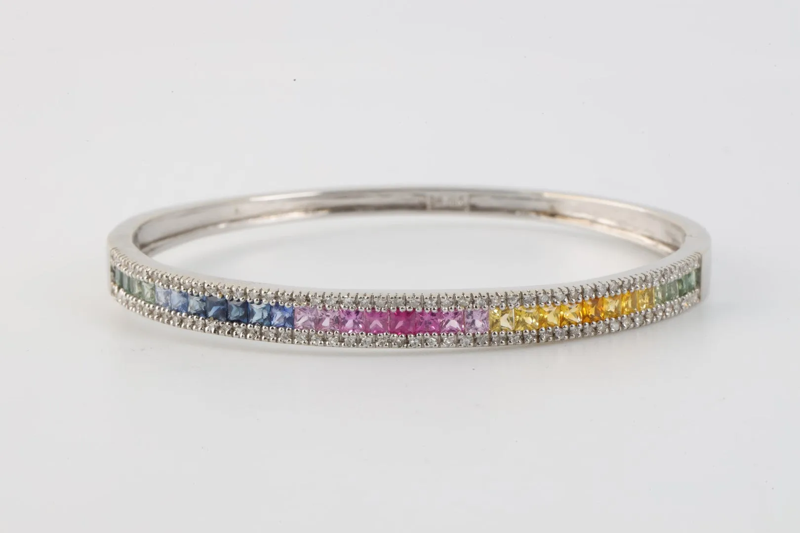 7'' 14k White Gold Diamond & Synthetic Sapphire Rainbow Bracelet (13.27g.)