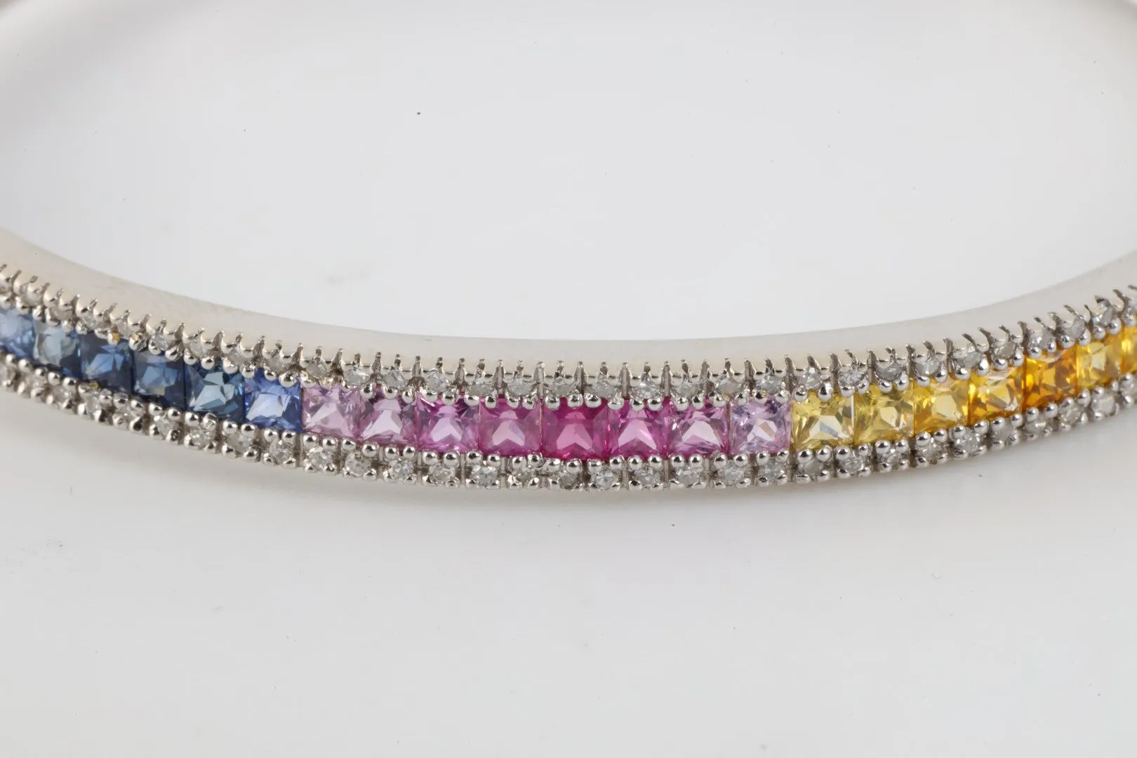 7'' 14k White Gold Diamond & Synthetic Sapphire Rainbow Bracelet (13.27g.)