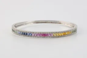 7'' 14k White Gold Diamond & Synthetic Sapphire Rainbow Bracelet (13.27g.)