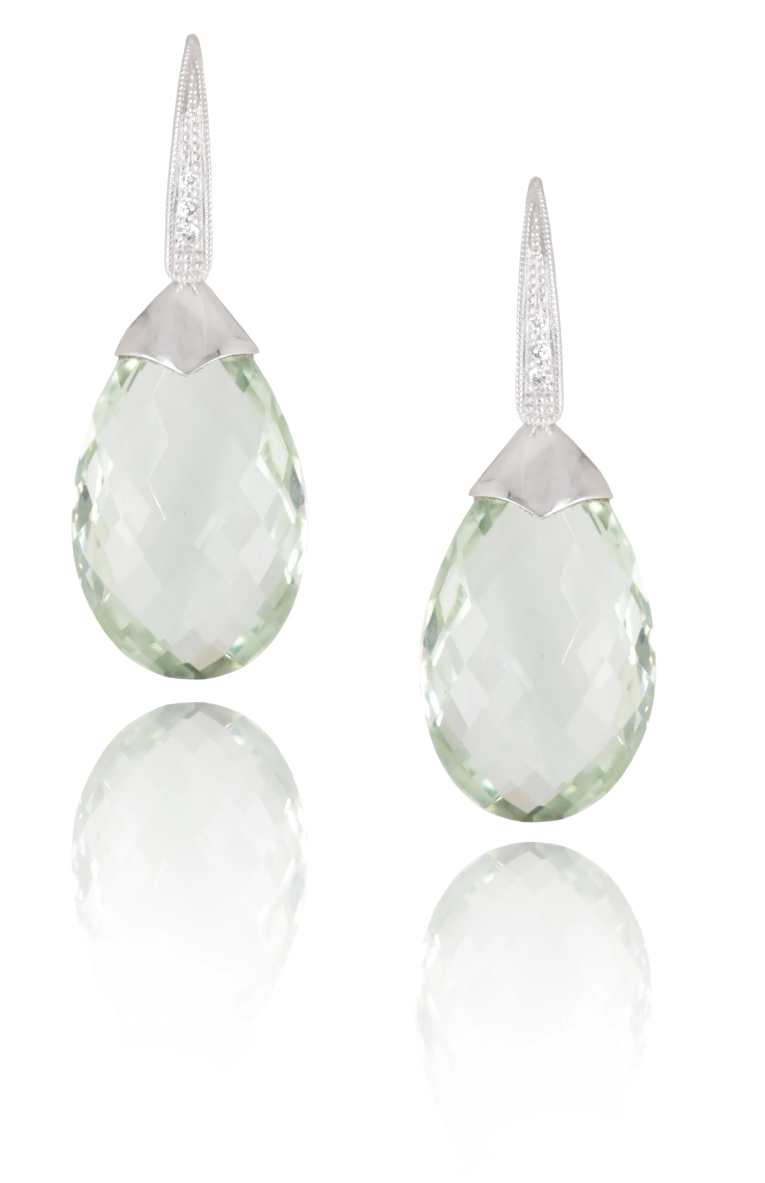 9K White Gold Green Amethyst Drop Earrings