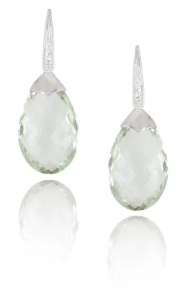 9K White Gold Green Amethyst Drop Earrings