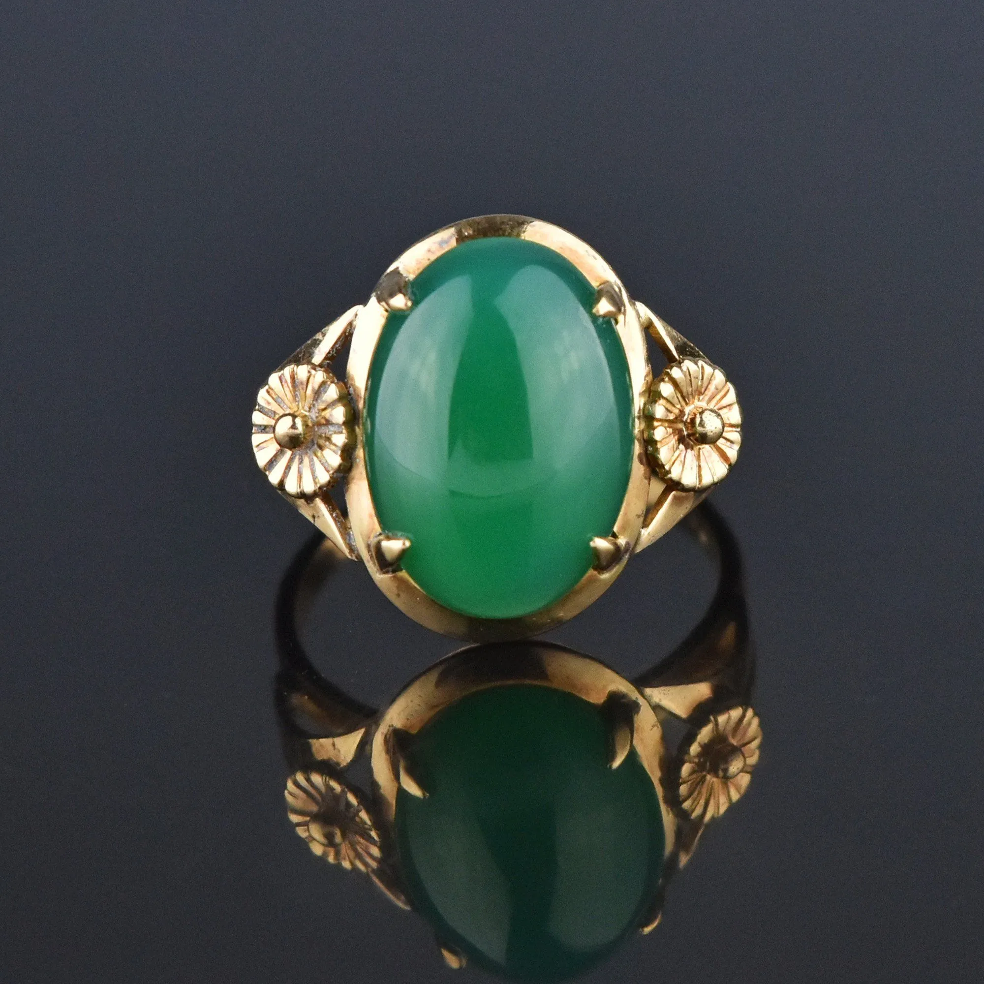 Art Deco Gold Green Chalcedony Chrysoprase Ring ON HOLD