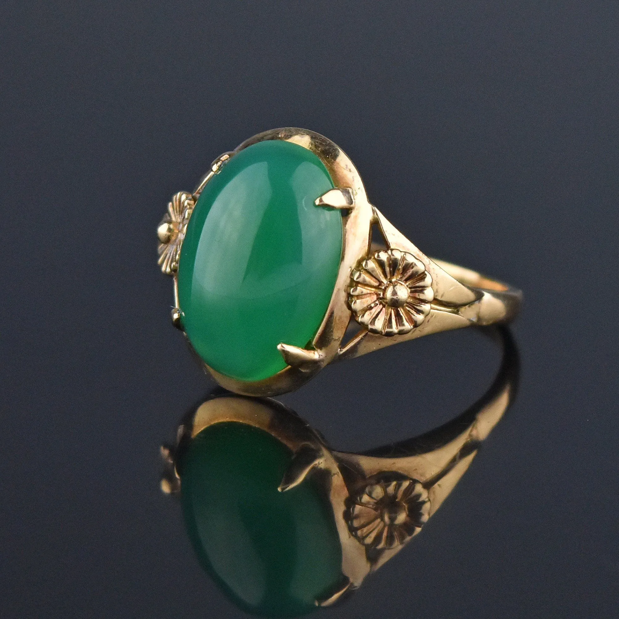 Art Deco Gold Green Chalcedony Chrysoprase Ring ON HOLD