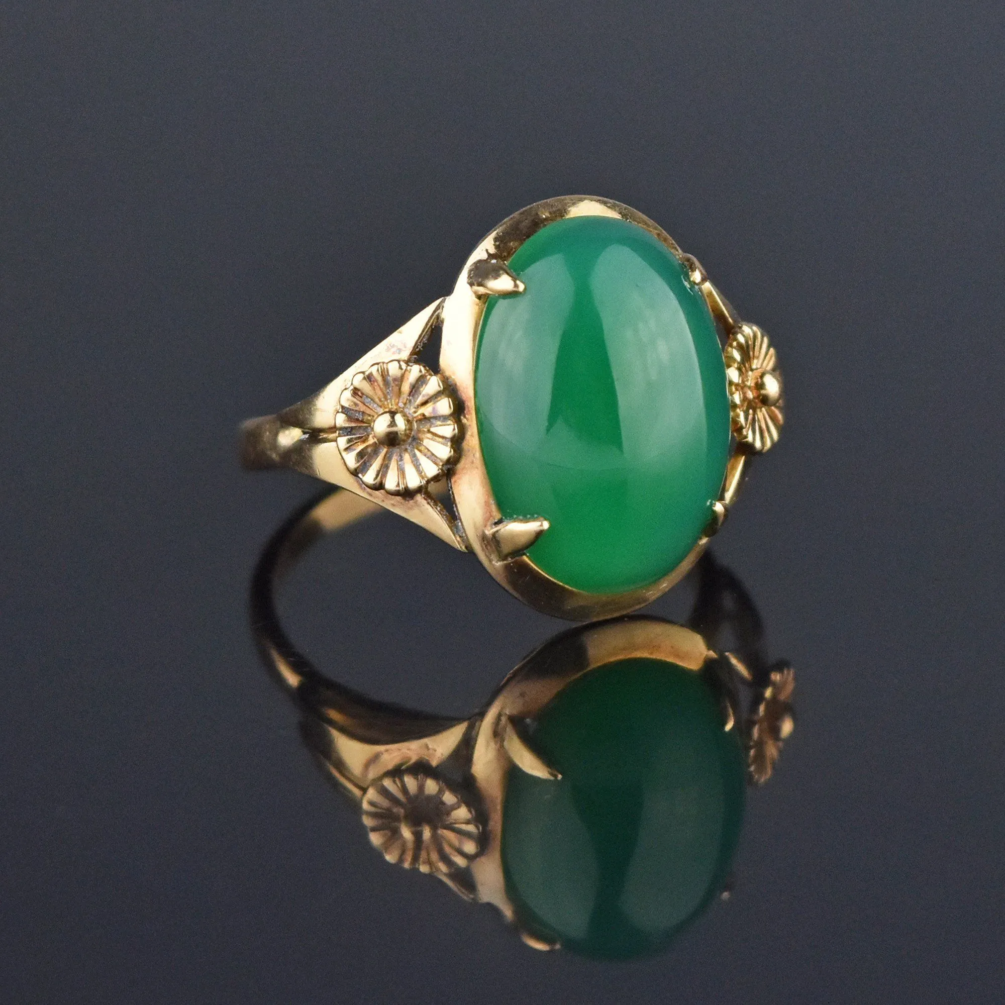 Art Deco Gold Green Chalcedony Chrysoprase Ring ON HOLD