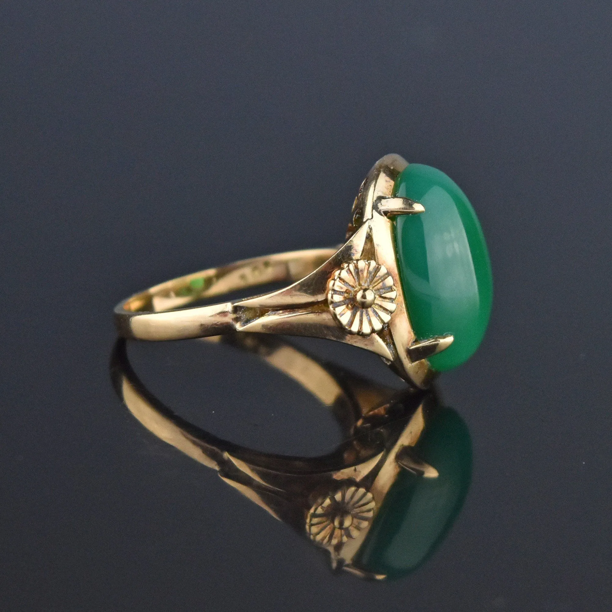 Art Deco Gold Green Chalcedony Chrysoprase Ring ON HOLD