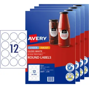 Avery 980001 L7105 Labels Round 12/Page White Glossy Pack 120 Pack 4